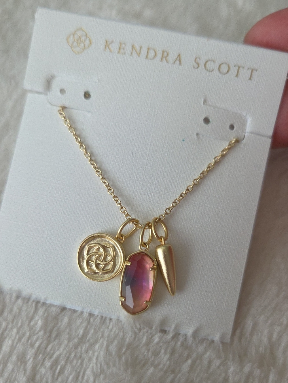 NWT Dira Gold Convertible Coin Charm Necklace in Watercolor Pink Orange - Picture 4 of 12